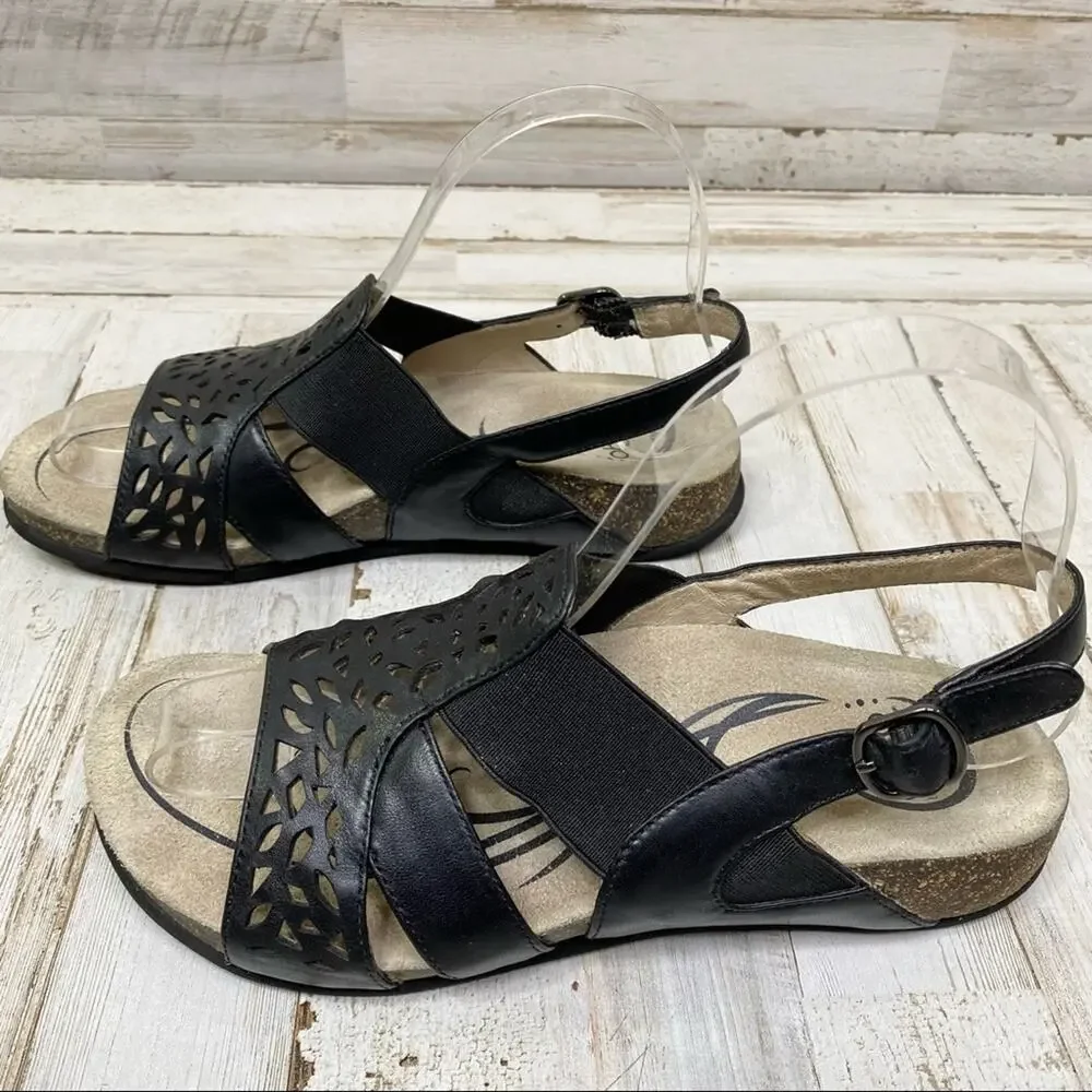 Abeo Bria Leather Sandals Women's Size 6 Black Laser Cut Back Strap - Picture 5 of 10